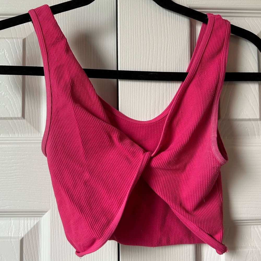 cropped pink tank top